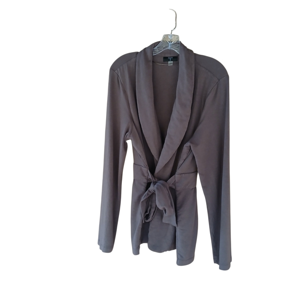 Tahari Mushroom Brown Tie Front Cardigan Size XL
